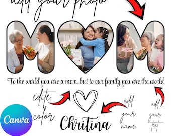 Plantilla personalizada de Canva para el Día de la Madre, regalo personalizado para mamá, foto de mamá personalizada (PNG), nombre de niño personalizado con foto, regalo para mamá (PNG)