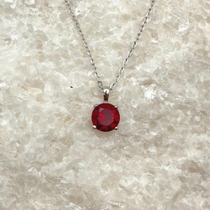 Pigeon Blood Round Cut Ruby 4-Prong Necklace - 1.0CT Brilliant Lab-Grown Ruby Pendant, Solid S925 Sterling Silver Jewelry