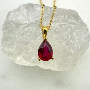 Pigeon Blood Teardrop Ruby Necklace, Pear Cut Lab Ruby Pendant, Solid Sterling Silver Jewelry