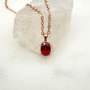 Pigeon Blood Oval Ruby Necklace, Lab Ruby Solitaire Pendant, Solid Sterling Silver Minimalist Jewelry