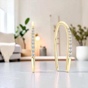S925 Silver Hook Earrings | Certified D VVS1 Moissanite | Pave Curved Drop | French Wire Line Earrings | Minimalist Dangle Jewelry
