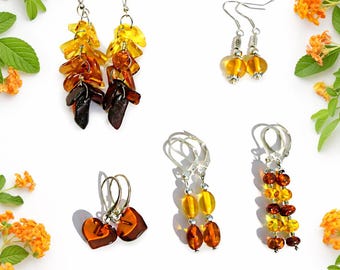 Pendientes de ámbar báltico – Elige tu par – Diferentes colores y formas – Regalo único de joyería natural hecha a mano