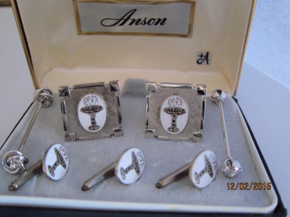 Vintage Anson Enamel Fountains Cufflinks SWANK Ti… - image 4