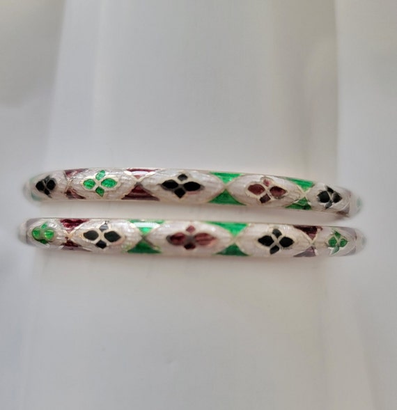 Vintage Chinese Sterling Cloissonne Bracelets - image 1