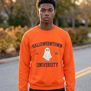 Unisex-PulloverHalloween Sweatshirt Unisex | Halloweentown University Ghost Sweater | Spooky Season Pullover | College Halloween Crewneck