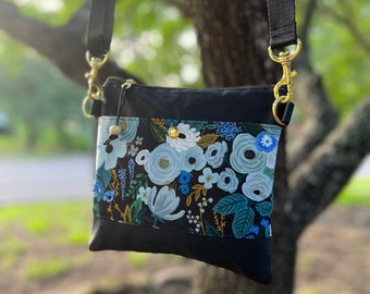 Blue Floral Rifle Paper and Wax Canvas Crosssbody Purse