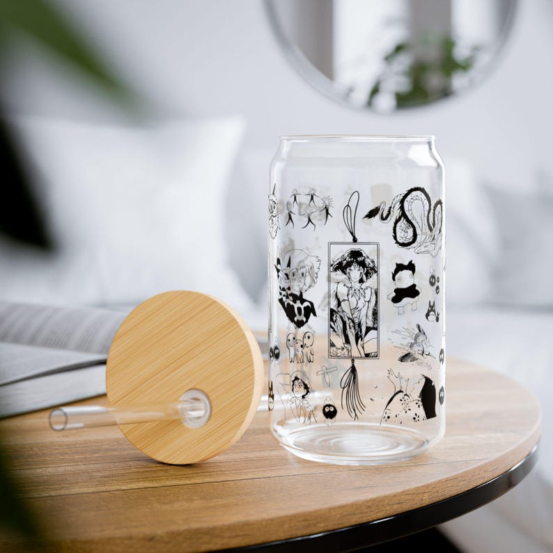Studio Ghibli Illustrations Sipper Glass | Totoro, Spirited Away, Kiki's Delivery Service, etc., Straw Glass image 9