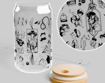 Studio Ghibli Illustrationen Sipper Glas | Totoro, Chihiros Reise ins Zauberland, Kikis Lieferservice usw., Strohglas