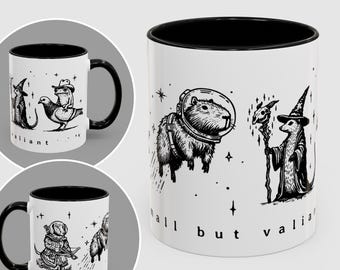 Whimsical Animal Coffee Mug – Dachshund Archer, Frog Pigeon, Witchy Possum, Astronaut Capybara Illustrations