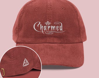 Charmed Embroidered Corduroy Cap - Vintage Triquetra (Celtic knot) Rust Baseball Hat