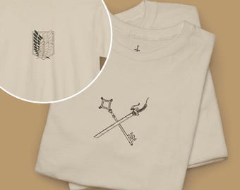 Attack On Titan Steel T-shirt met kling en keldersleutel | Anime-shirt AOT Scout Regiment