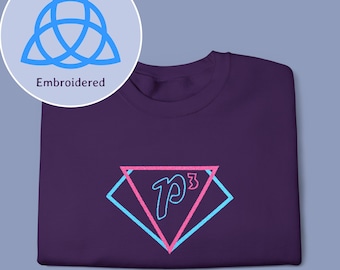 P3 Charmed Inspired Crewneck Sweatshirt - Pink & Blue Triquetra Celtic Knot Embroidery