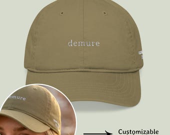 Custom Embroidered "demure" Organic Cotton Baseball Cap – Minimalist Style