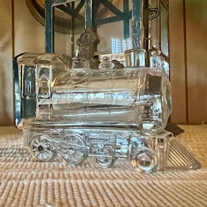 C. 1910 West Bros Train Steam Engine/Locomotive Glass Candy Container Lithograph Closure