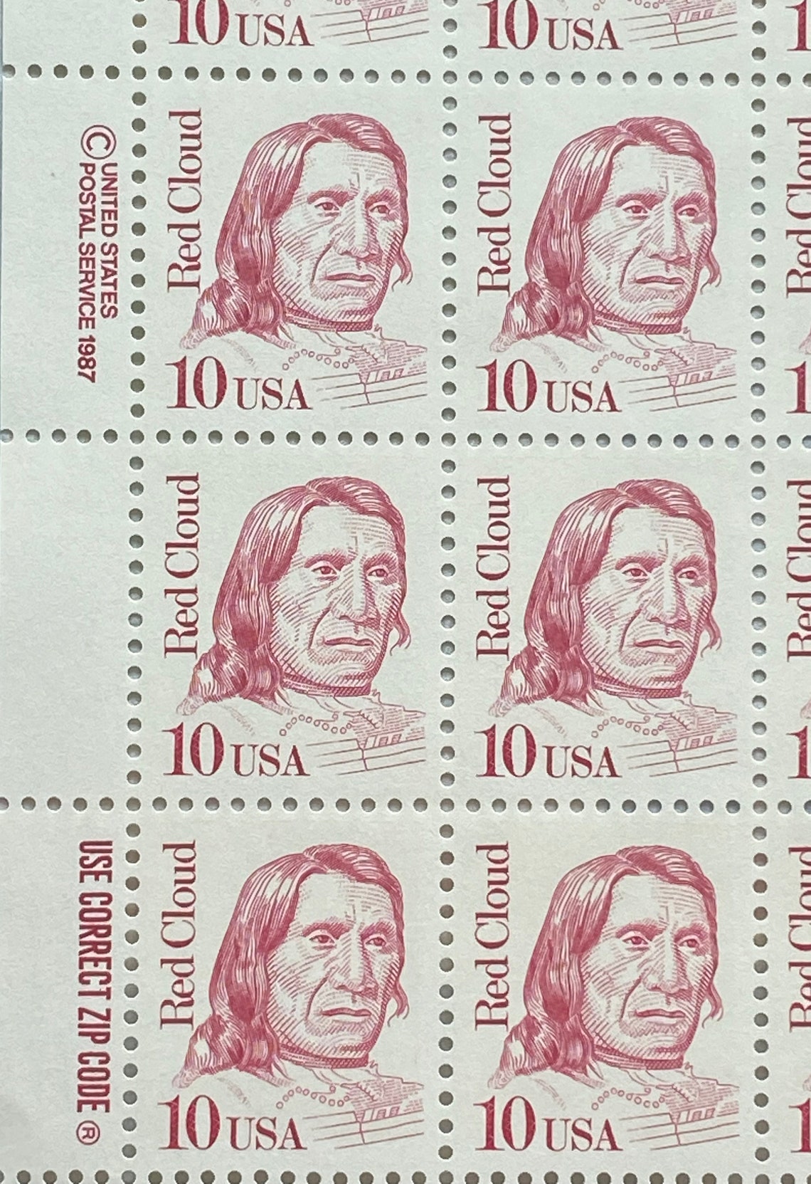 1987 Red Cloud Stamp Sheet 2175 Mint Free Shipping Etsy