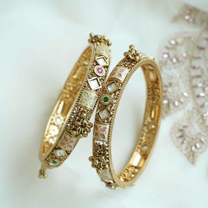 Heritage Meenakari Kundan Bangle Set | Ruby Green Stone Bangles | South Asian Traditional Jewelry | Ready to Ship