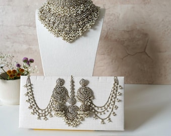 Aafreen Double Layer Bridal Jewelry Set | Indian Wedding Choker, Necklace, Earrings, Tikka, Passa