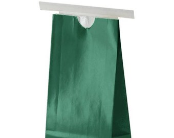25 Small Half Pound Green Paper Lined Tin Tie Bags with Window - Food Safe - 3.375 X 2.5 X 7.75 Inches