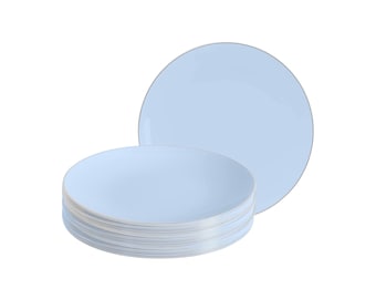 Ice Blue and Silver Round Plastic Plates | 10 Pack, 7.25" Appetizer Plates