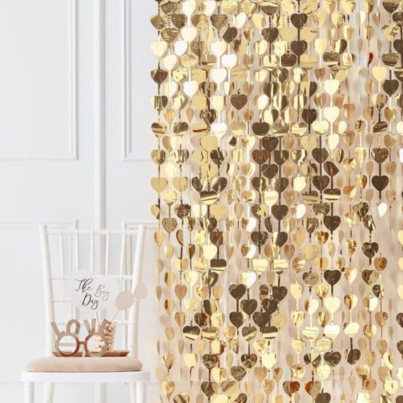 Gold Fringe Curtain Decoration, Gold Heart Backdrop, Photo Booth Backdrop Il_570xn