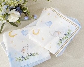 Elephant Baby Shower 2 Ply Paper Napkins - Blue (Set of 30)