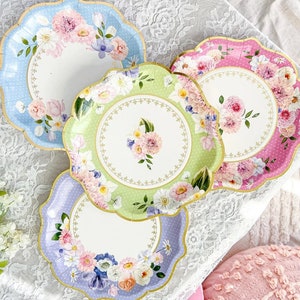 Floral Party Plates, 16 Count, 9&quot; Assorted Floral,  Bridal Shower, Baby Shower, Tea Party, Birthday Party