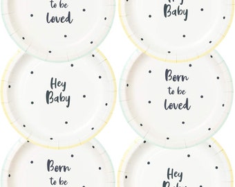 Shower Decorations Party Supplies Newborn Baby Celebration Décor Gifts 7" Plates 12 in a Pack 2 Designs, 1, Multicolor