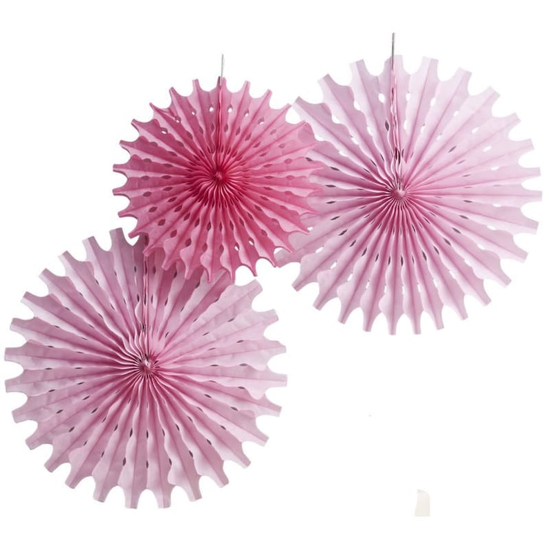 Pink Tissue Hanging Fan Decorations Set of 3 Hanging Fan Etsy