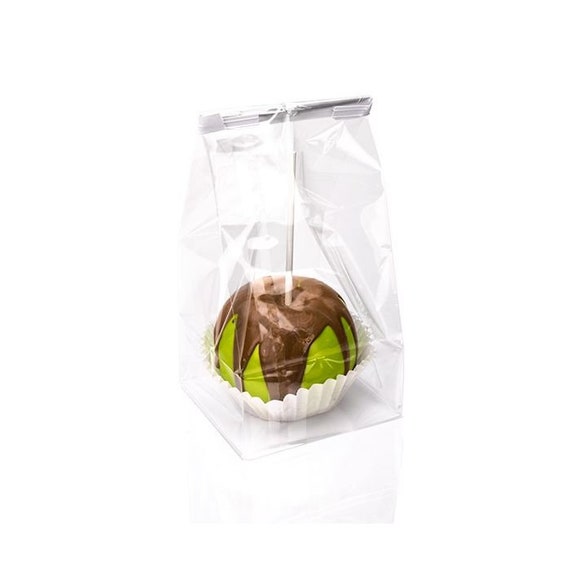 25 Cello Candy Apple Bag, 4" x 4" x 9" High Clarity Flat Bottom Gusset Bags w/Paper Insert, Il_570xn