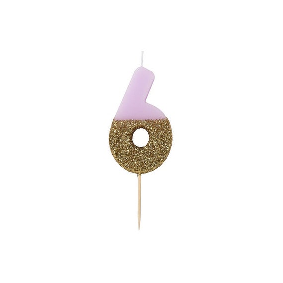 Gold and Pink Candle ,# 6 , Pink Birthday Candle, Cake Topper, 60th Birthday Il_570xn