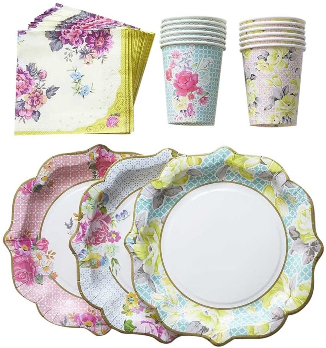 Floral Print Paper Plates Cups Napkins 12 Plates 12 Cups Etsy