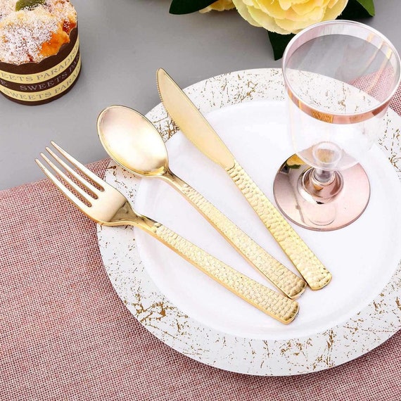 24Set Hammered Gold Cutlery Gold Utensils ,Wedding Cutlery ,Birthday