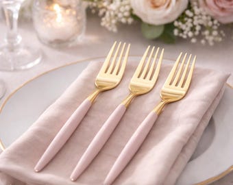 Chic Round Blush • Gold Forks | 32 Pieces