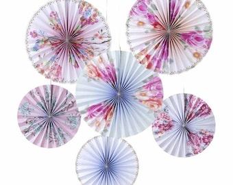 8 Floral Spring Paper Party Fans , Party Decor ,  Paper Fans , Bridal Shower , Baby Shower | Birthday Party | Reusable Party Supplies