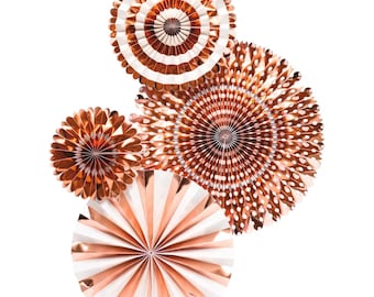 Metallic Rose Gold Hanging Fans - 4 Pc. Hen Party Birthday