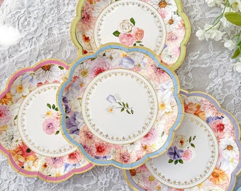 Floral Dessert Plates, 16 count , -Small 7" Assorted Florals , Bridal Shower ,Baby Shower ,Tea Party ,Birthday Party