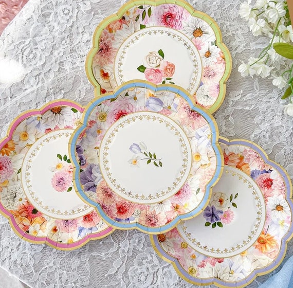 Floral Dessert Plates, 16 count , Small 7" Assorted Florals , Bridal