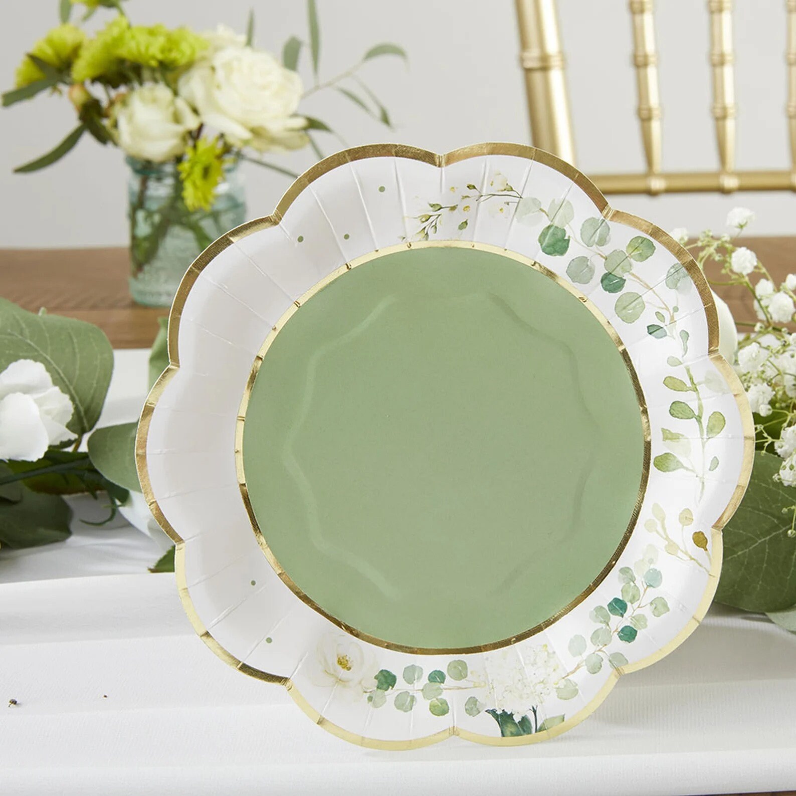 Floral Dessert Plates Set of 16 7 Pink Green Gold Paper Plates Bridal  Shower Baby Shower Tea Party Birthday Party MW36951 