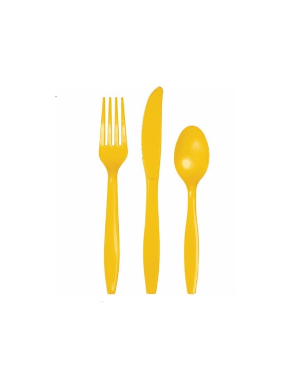 24 pc Cutlery Set, School Bus Yellow Cutlery ,Utensils , Yellow Cutlery, Party Supplies Knife, fork, spoon Il_570xn