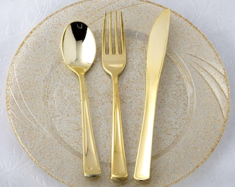 24-Set  Gold Cutlery  Plastic Silverware, Wedding, Holiday Party, Engagement Party