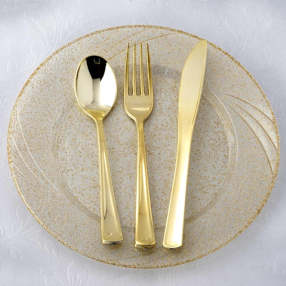 24-Set  Gold Cutlery  Plastic Silverware, Wedding, Holiday Party, Engagement Party