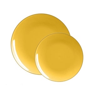 Yellow • Gold Round Plastic Plates | 10 Pack, 10.25&quot;Plates, Large Dinner Plates, Wedding ,Shower
