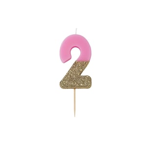 Gold and Pink Candle #2, Pink Birthday Candle, Cake Topper,  Birthday