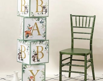Baby Shower Woodland Animal Baby Blocks – Forest Party & Baby Shower Decorations  4 Block Set
