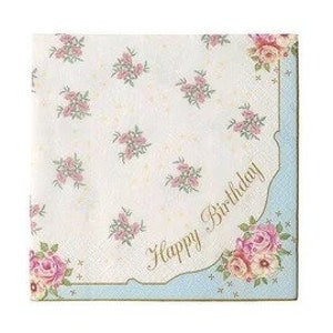 Tea Party Happy Birthday Floral Napkins, Birthday Party, Baby Shower, Wedding and Anniversary , Paper, 20 Pack