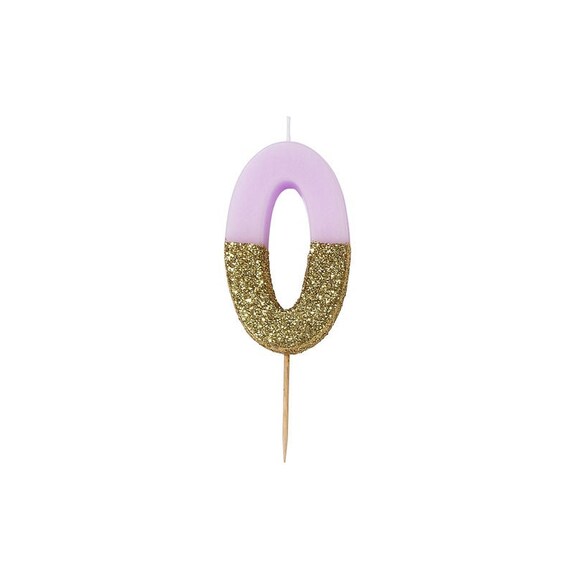 Gold and Pink Candle ,# 0 , Pink Birthday Candle, Cake Topper, 60th Birthday Il_570xn