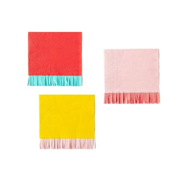 Fringed Beverage Napkins, Birthday Party Decorations , Birthday Napkins , 24 Assorted Paper Napkins Il_570xn