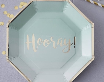 Paper plates, GOLD FOILED HOORAY, baby shower  decorations, party supplies, Paper Plates