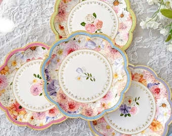 Floral Dessert Plates, 16 count , -Small 7" Assorted Florals , Bridal Shower ,Baby Shower ,Tea Party ,Birthday Party
