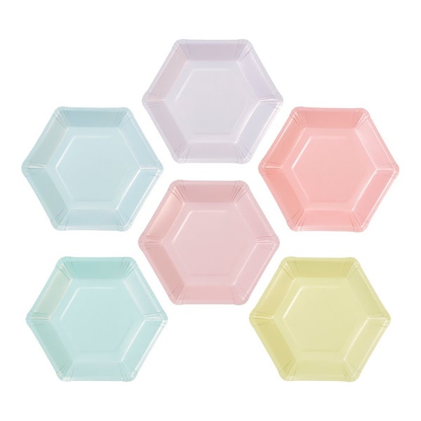 Pastel Color Hexagonal Paper Dessert Plates - 12 Ct.